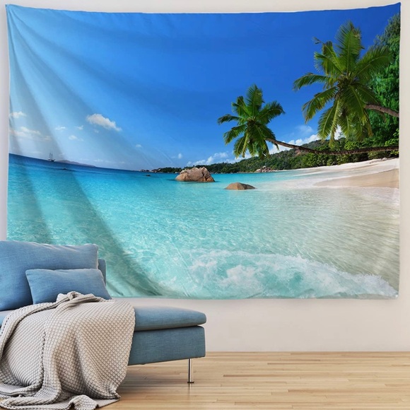 Palm Tree Island Ocean Beach Wall Tapestry - Picture 2 of 4